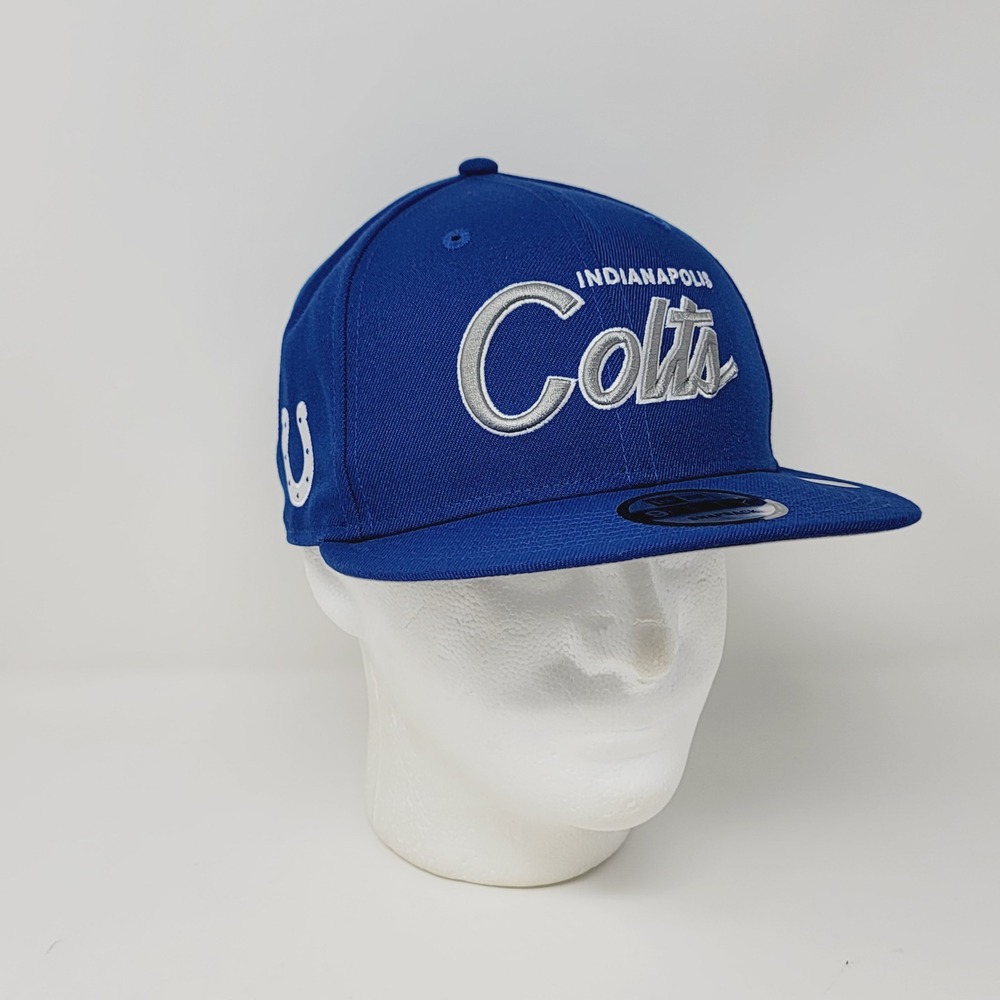New Era 9FIFTY Indianapolis Colts Snapback Hat OSFM Royal Blue Script Logo Cap